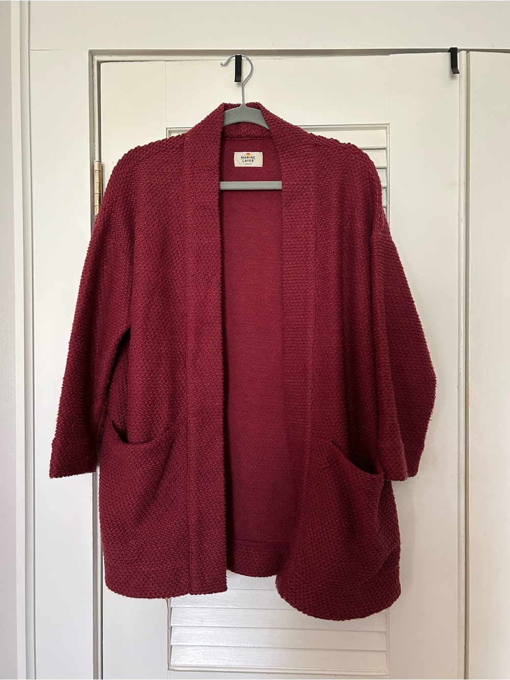 Marine Layer Open-Front Knit Cardigan in Deep Wine